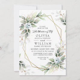 Convites Casamento de Elegante Dusty Blue Watercolor