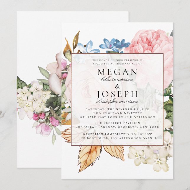 Convites Casamento de Elegante Dusty Rosa (Frente/Verso)