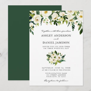 Convites Casamento de Elegante Floral Verde de Aquarela