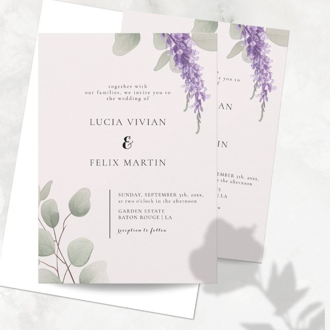 Convites Casamento de Elegante Lavanda Greenery Eucalyptus  (Criador carregado)