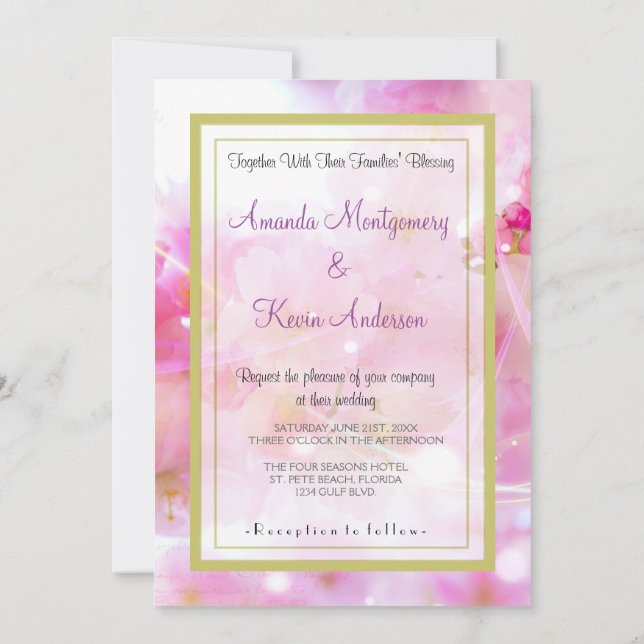 Convites Casamento de Elegantes Flores de Cerejeira Rosa Pa (Verso)