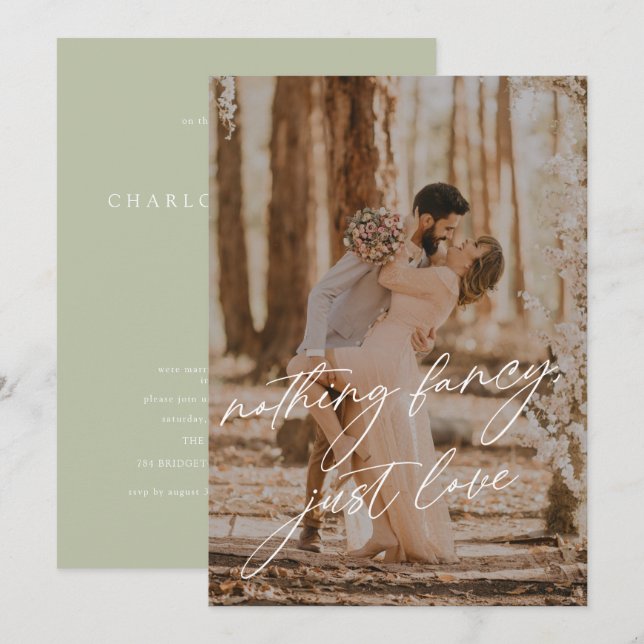 Convites Casamento de Elopamento com Foto Sage e Caligrafia (Frente/Verso)