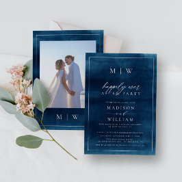 Convites Casamento de Elopemento de Monograma Azul-marinho