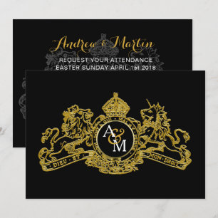 Convites Casamento de Emblem Regal do Unicórnio Dourado do