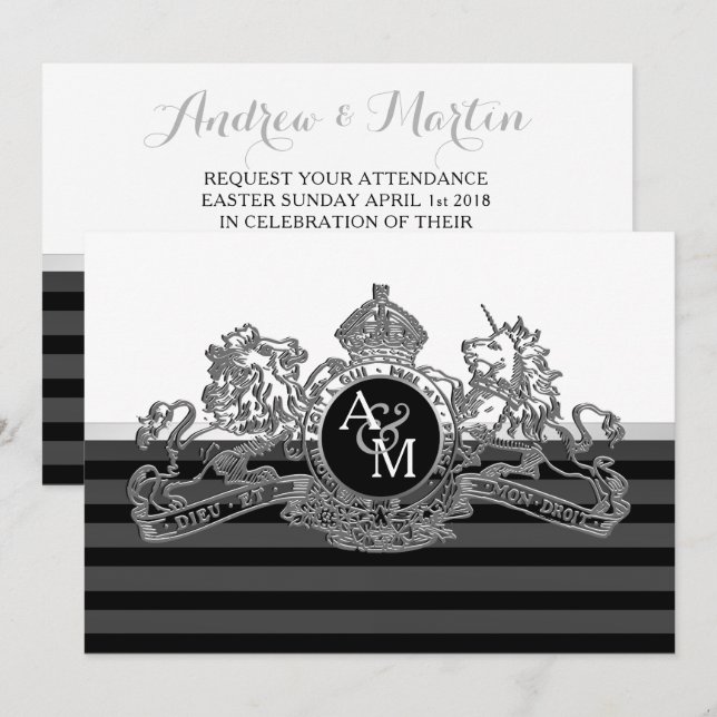 Convites Casamento de Emblem Unicórnio do Leão Branco de Pr (Frente/Verso)