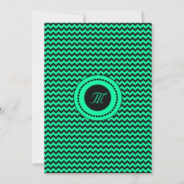 Convites Casamento de Emerald Green Chevron Monogrammed (Frente)
