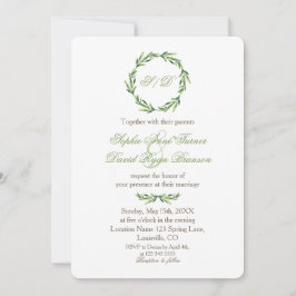 Convites Casamento de Emerald Greenery Wreath Monograma