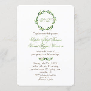 Convites Casamento de Emerald Greenery Wreath Monograma