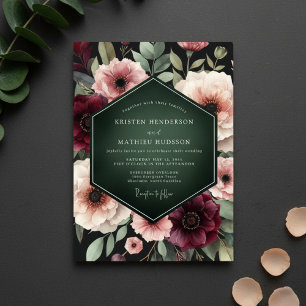 Convites Casamento de Encantamento Floral Burgundy Profundo