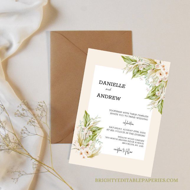 Convites casamento de erva pampas (Set the tone for a chic and stylish wedding with our tropical pampas grass invitation.)