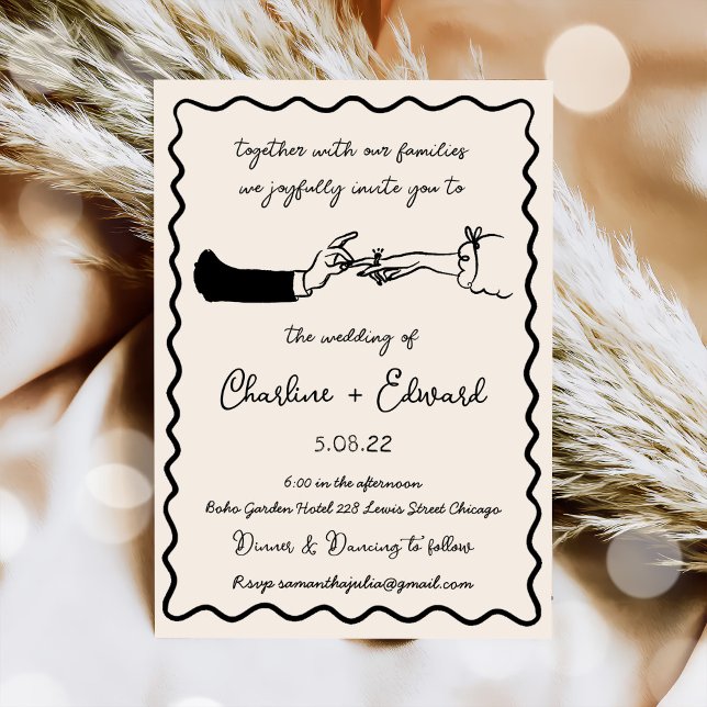 Convites Casamento de Escrita de Mão com Desenho Funcional (Criador carregado)