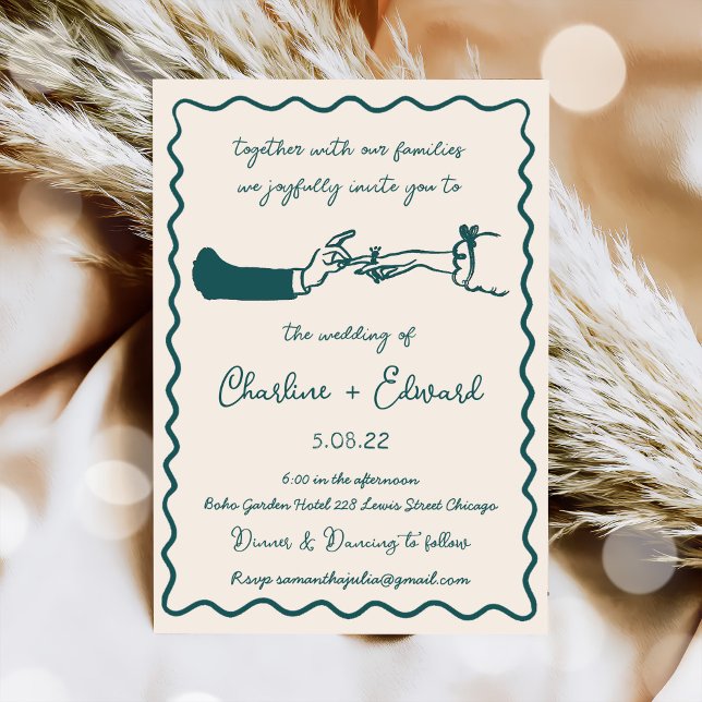 Convites Casamento de Escrita de Mão com Desenho Funcional (Criador carregado)