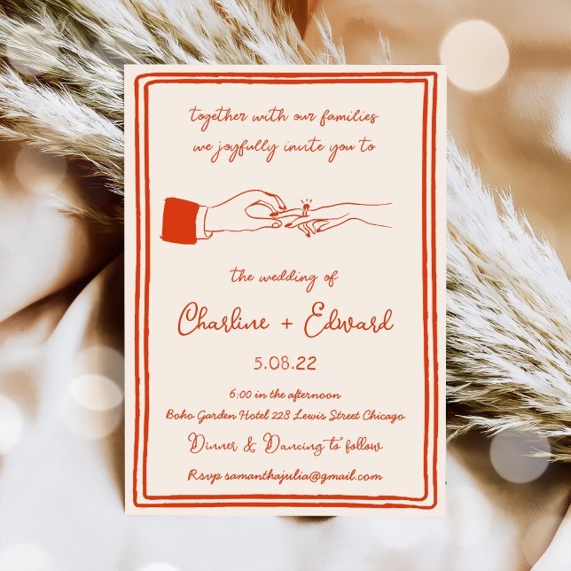 Convites Casamento de Escrita de Mão com Desenho Funcional (Criador carregado)