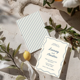 Convites Casamento de Escrita Manual Azul com Desenhar de M