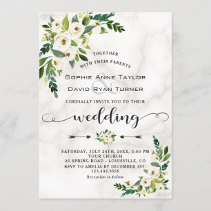 Convites Casamento de Escrita Manual Marble das Flores Bran