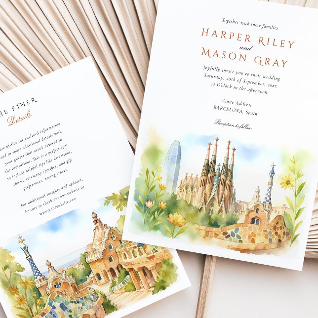 Convites Casamento de Espanha de Barcelona Watercolor (Criador carregado)