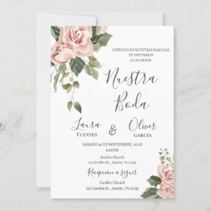 Convites Casamento de Espanhol Floral Rosa