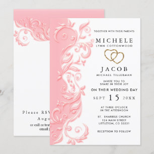 Convites Casamento de espiral floral rosa e RSVP