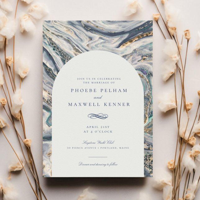 Convites Casamento de espiral no oceano azul Elegante (Criador carregado)