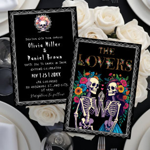Convites Casamento de Esqueleto de Hhalloween Floral Gothic