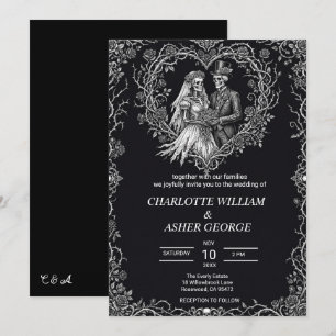 Convites Casamento de Esqueleto Gótico no Halloween