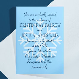 Convites Casamento de esquiadores com flocos de neve azul-g