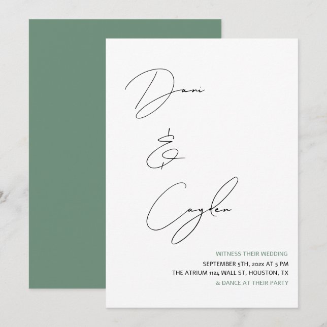 Convites Casamento de Estilo de Escrita Manual em Chic (Frente/Verso)