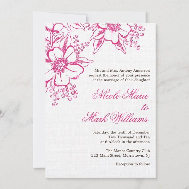 Convites Casamento de Estilo de Letterpress Rosa (Frente)