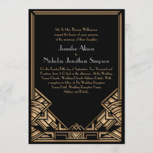 Convites Casamento de Estilo Gatsby de Arte Dourada de Pret
