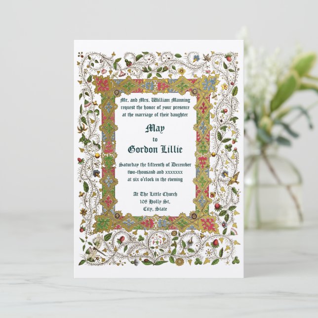 Convites Casamento de Estilo Medieval Era Vitoriana 1883 (Em pé/Frente)