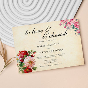 Convites Casamento de Estilo Vintage Vermelho Cor-de-Rosa F