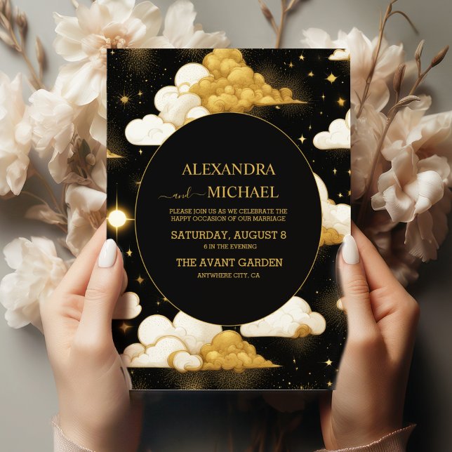 Convites Casamento de Estrelas Celestiais Douradas Místicas (Criador carregado)