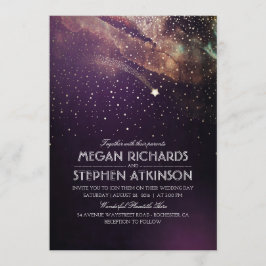 Convites Casamento de Estrelas com Foto Dourada Noite de Pl