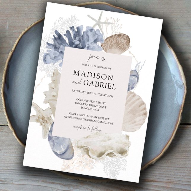 Convites Casamento de Estrelas de Coral de Casca Azul (Criador carregado)