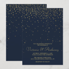 Convites Casamento de Estrelas Marinhos Elegantes e Dourada