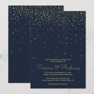 Convites Casamento de Estrelas Marinhos Elegantes e Dourada