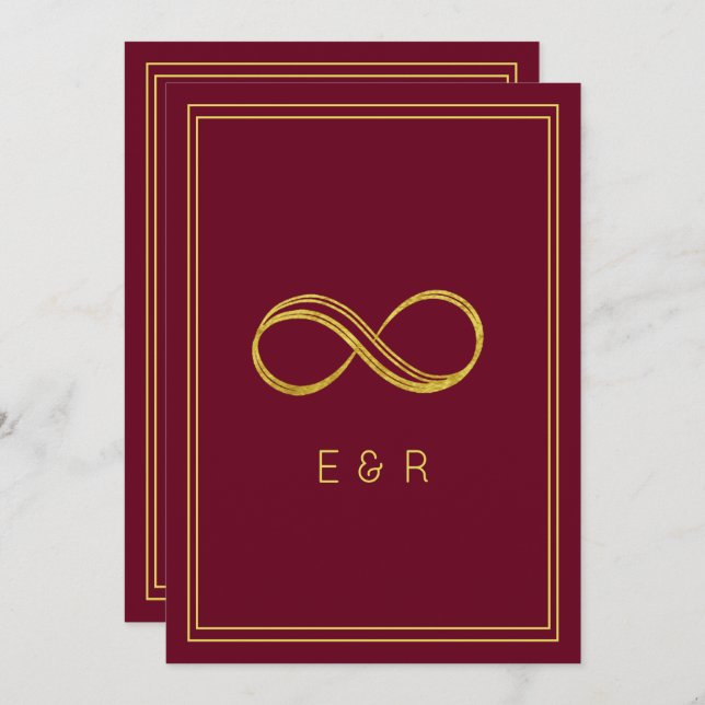 Convites Casamento de Eternidade Dourada Elegante Burgundy (Frente/Verso)