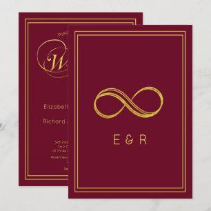Convites Casamento de Eternidade Dourada Elegante Burgundy