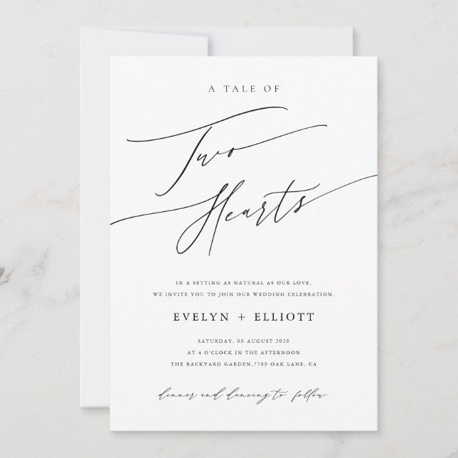 Convites Casamento de Eterno Branco e Preto Simples Moderno (Frente)