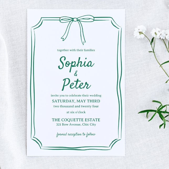 Convites Casamento de Eterno de Arco Desenho Mão Verde Emer (Personalize this elegant green invitation, perfect for weddings where you want sophistication.  )