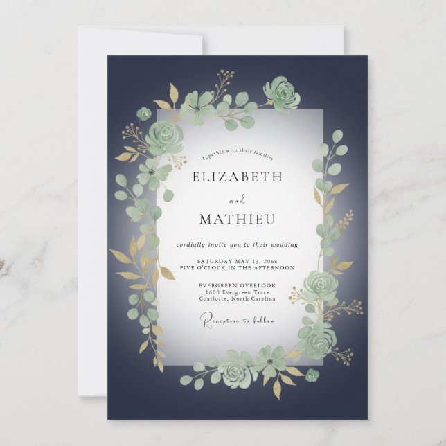 Convites Casamento de Eucalipto à Meia-Noite (Frente)