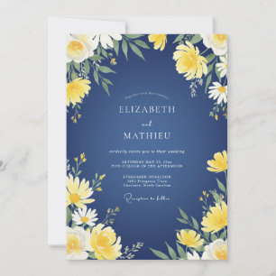 Convites Casamento de Eucalipto Amarelo Margarida Azul-Mari