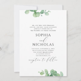 Convites Casamento de eucalipto aquarela. Folhagem verde