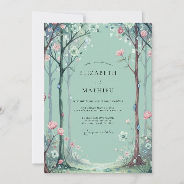 Convites Casamento de Eucalipto Árvore Floresta Aqua (Frente)