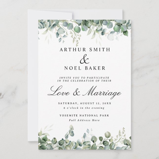 Convites Casamento de Eucalipto Bonito Personalizável (Frente)