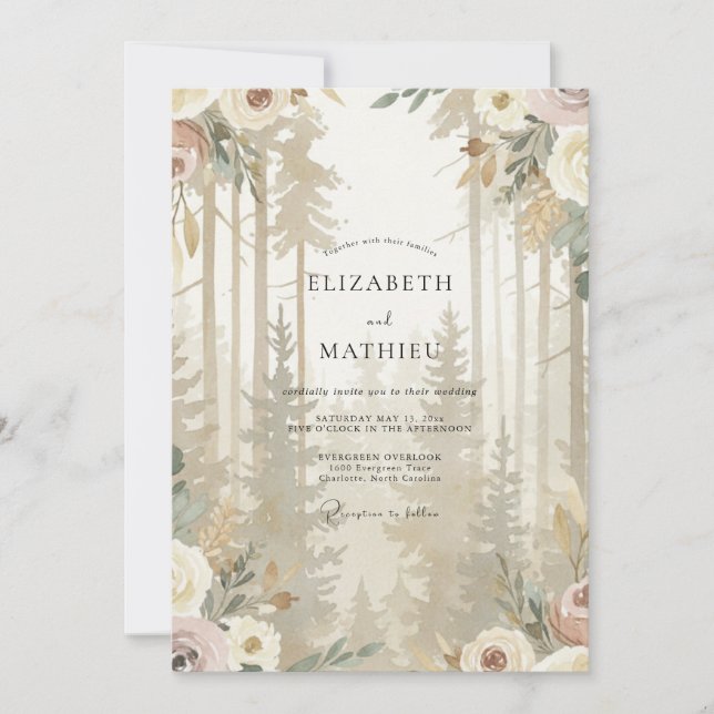 Convites Casamento de Eucalipto Bosque Bege (Frente)
