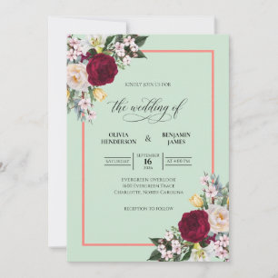 Convites Casamento de Eucalipto Buquê Carmesim Menta