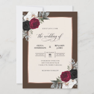 Convites Casamento de Eucalipto Cinza Buquê Carmesim Chocol