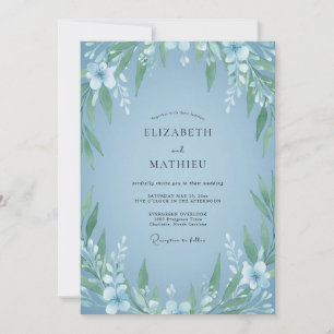 Convites Casamento de Eucalipto Cinza com Folhagem Azul Pó