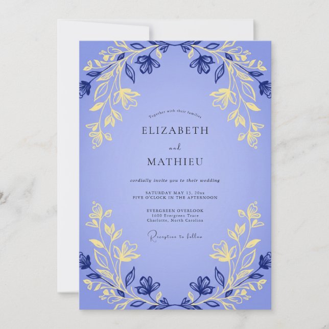 Convites Casamento de Eucalipto Cinza com Folhagem Dourada  (Frente)
